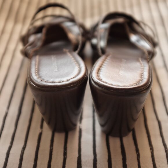 Predictions Brown Strappy Slip On Wedge Sandals clogs 3" heels size 8W - Picture 5 of 11